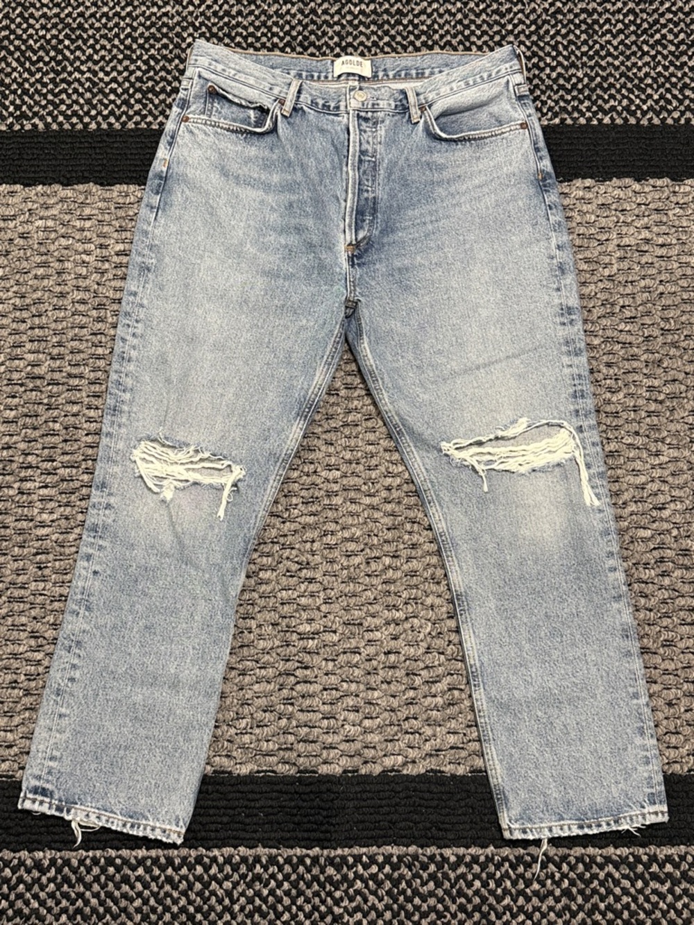 Agolde Riley Jeans Womens Sz 32 Distressed Straight Crop High Rise Premium Denim